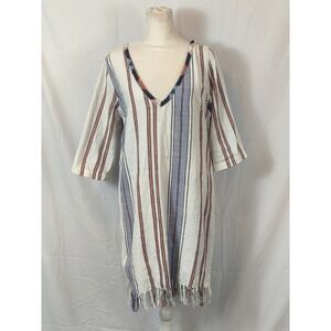 Tigerlily striped cotton boho mini dress fringe hem festival beach cover up sz 8